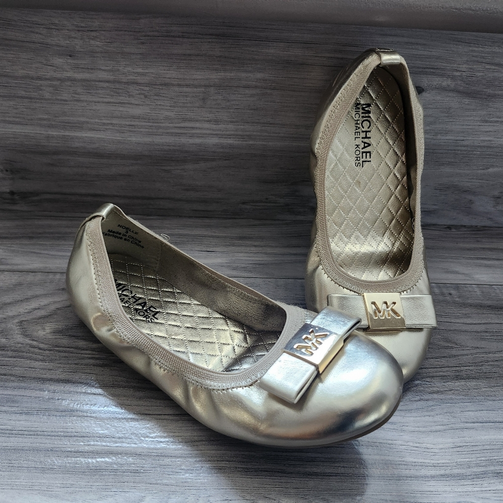 Michael Kors Noelle Gold Ballet Flats with Decorative Buckle
